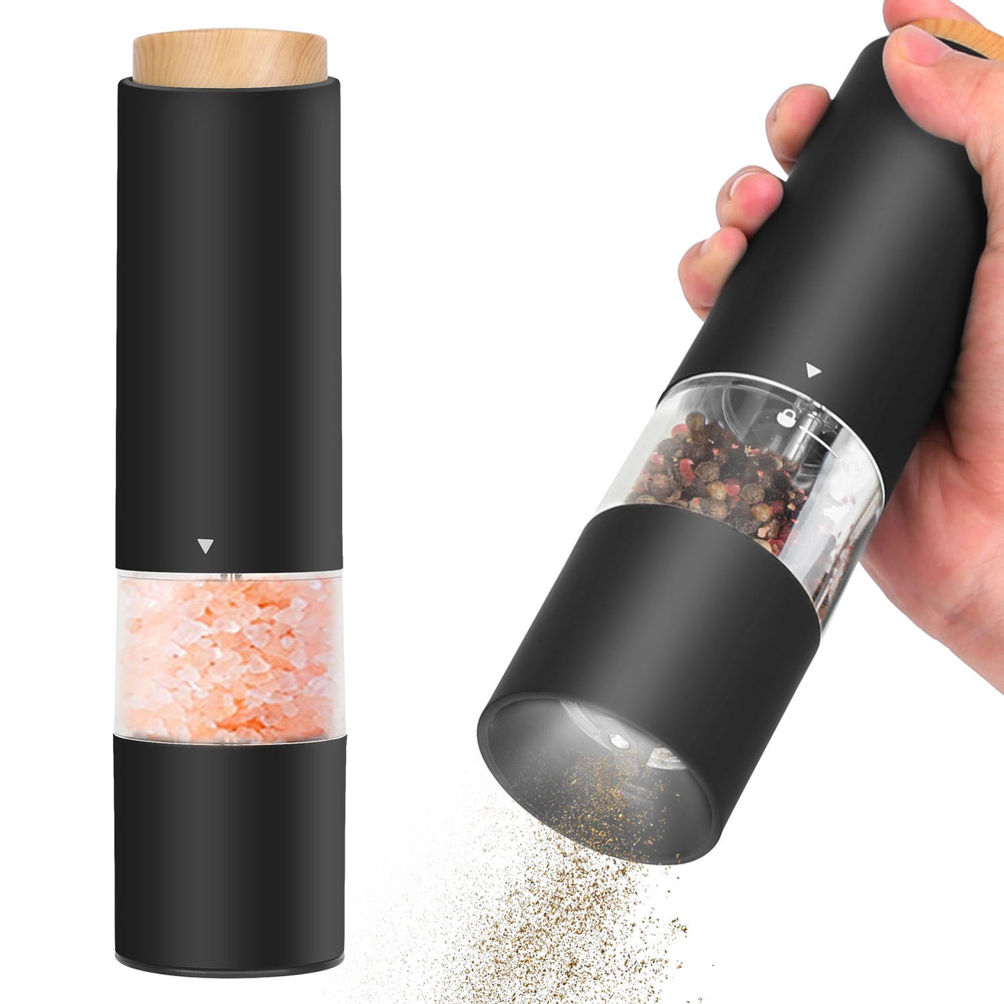Electric Salt and Pepper Grinder Set with Adjustable Coarseness - One Hand Operation - DonoHome