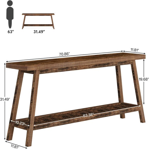 Rustic 70" Console Table with Storage, Entryway/Sofa Table for Living Room/Hallway/Couch - DonoHome