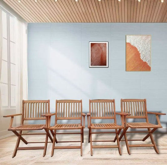 Set of 4 Foldable Slatted Wood Chairs - DonoHome
