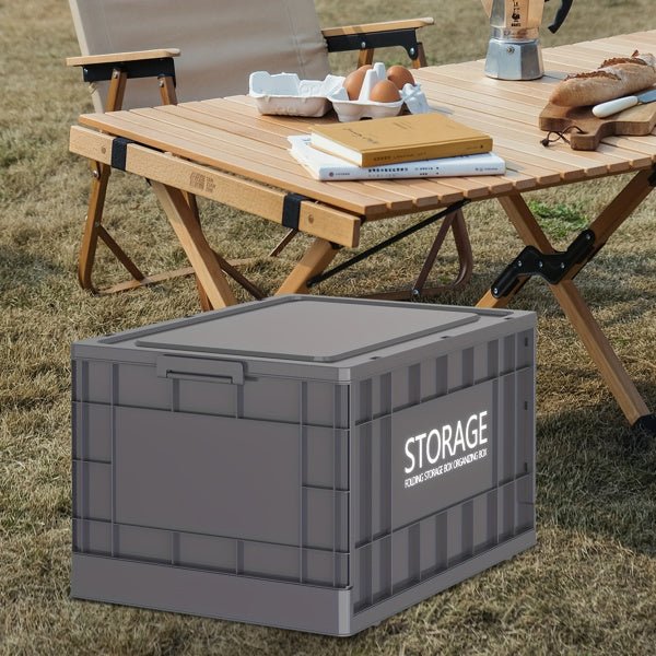 Industrial Style 44L Foldable Storage Box, Stackable Container, Dark Gray