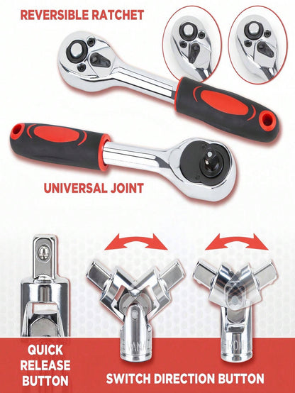 Part-Driven Socket Claw Ratchet Wrench Set with Drill Sockets & Extension Rods – Metric Tool Kit for Auto Repair & Home Use