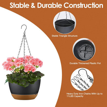 4Pcs Hanging Planter with Drainage & Self-Watering Tray – 9.6" Plastic Flower Pots for Indoor & Outdoor Plants