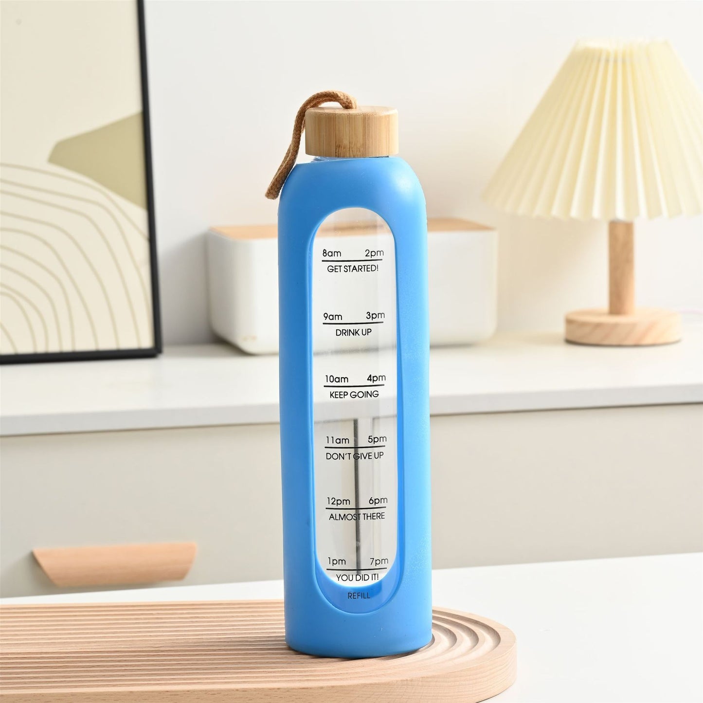 Large Capacity Portable Glass Water Bottle with Time Marker