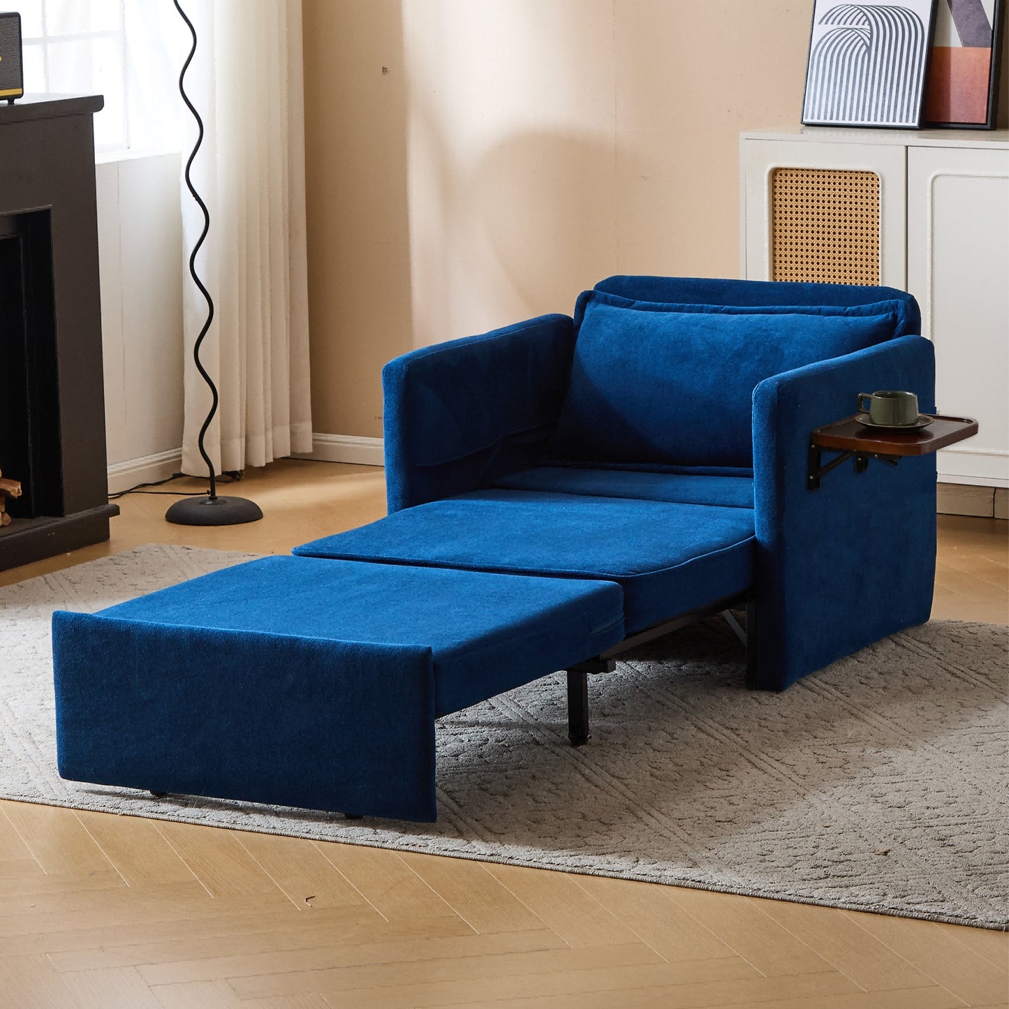 Convertible Sleeper Chair with Charging Ports & Folding Tray Table