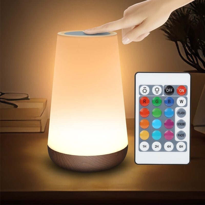 Creative Wood Grain Rechargeable Touch Lamp with Remote Control, Modern Bedside Lighting