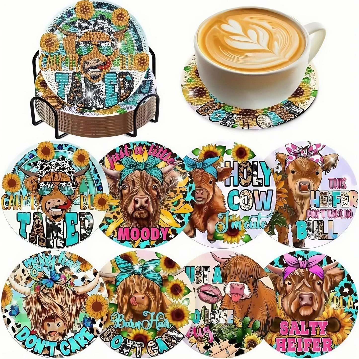 DIY Rhinestone Diamond Painting Coaster Kit, Handmade Farm Animal Set