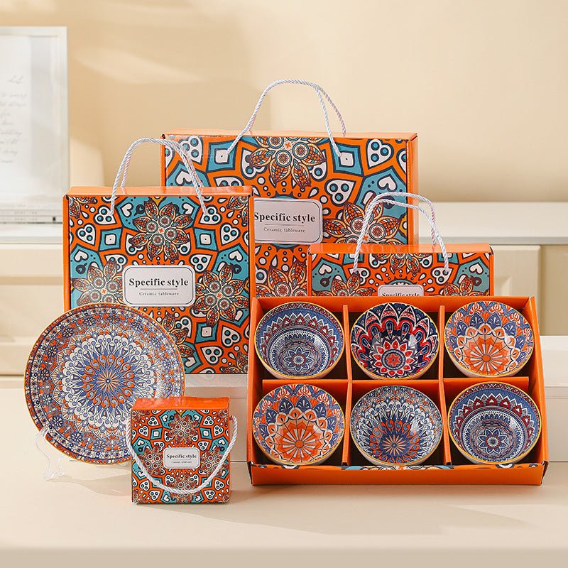 Colorful Ceramic Bowl and Plate Gift Set with Mandala Pattern - DonoHome