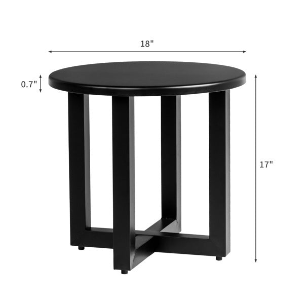 Round Outdoor Side Table, Black Metal Cross-Leg (46×46×41.5 cm)