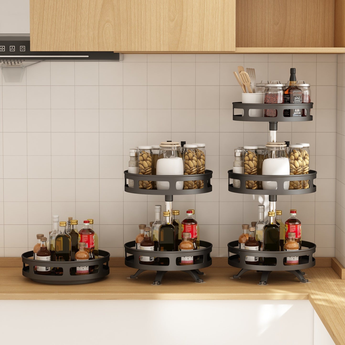 Two-Tier Rotating Kitchen and Dining Spice Rack for Countertop and Cabinet Organization