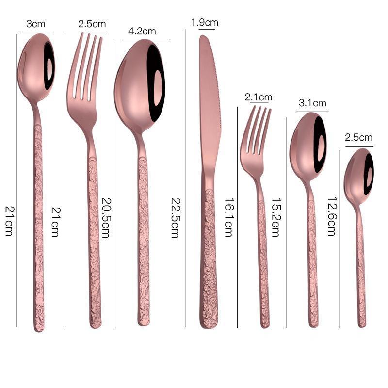 Embossed Handle Stainless Steel Flatware Set – 7-Piece, Black/Gold/Rose Gold/Silver