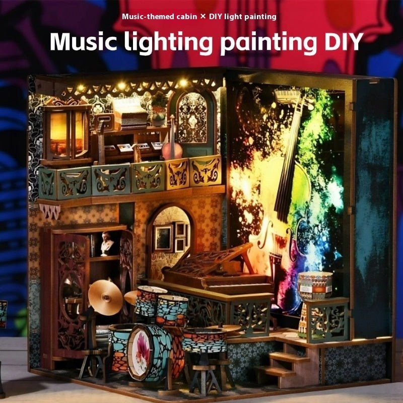 DIY Book Nook Kit, Hand-Assembled Wooden Miniature Cottage with Light