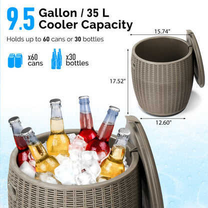 Rattan-Look Outdoor Cooler Side Table, 9.5-Gallon Ice Bucket (Taupe, Plastic)