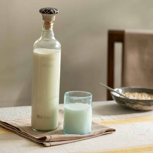 Transparent Glass Water Bottle with Stopper – Decorative Floral Design - DonoHome