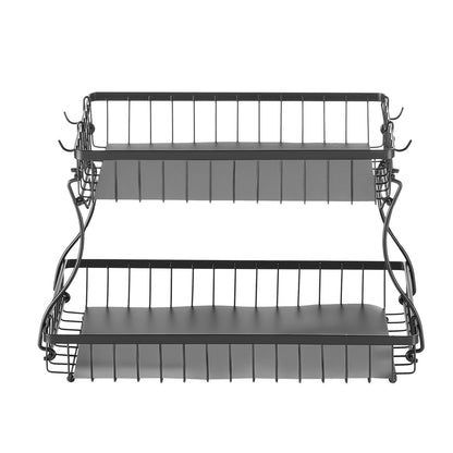 2-Tier Fruit Basket Stand – Kitchen Countertop Storage Rack with Banana Hanger