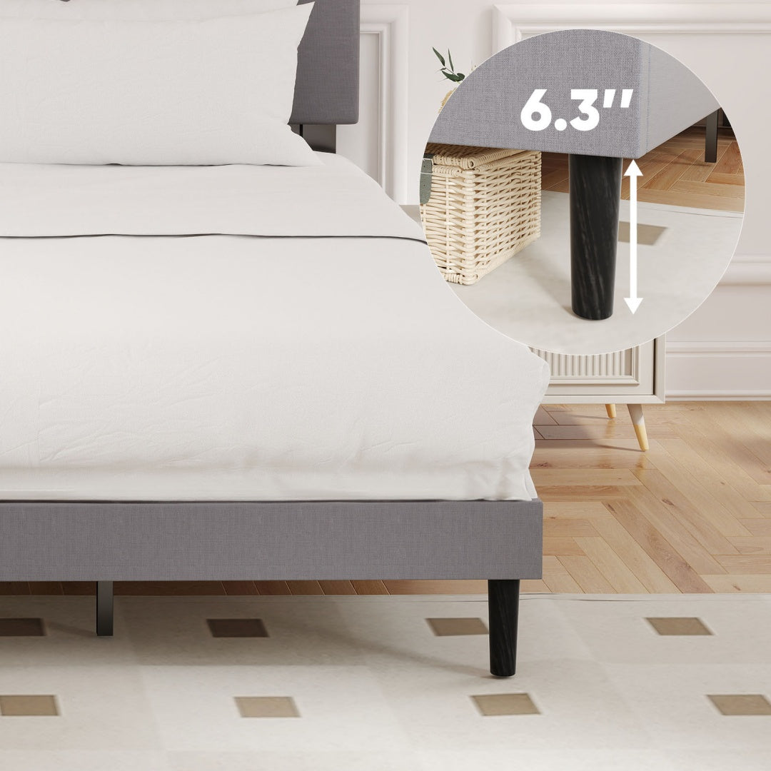 Upholstered Platform Bed Frame with Tufted Headboard (Gray, Iron Frame & Wood Slats) – Twin/Full/Queen/King