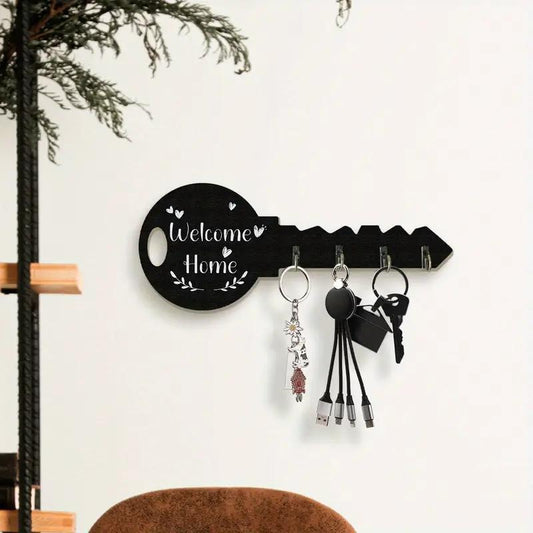 Vintage Wooden Key Shaped Key Holder – Rustic Wall Hook for Home Decor & Housewarming Gift
