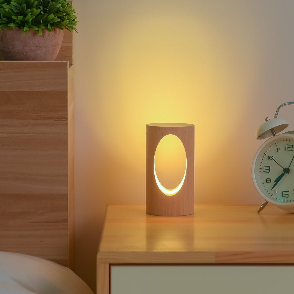 Solid Wood LED Reading Lamp, Natural and Modern Bedside Table Light