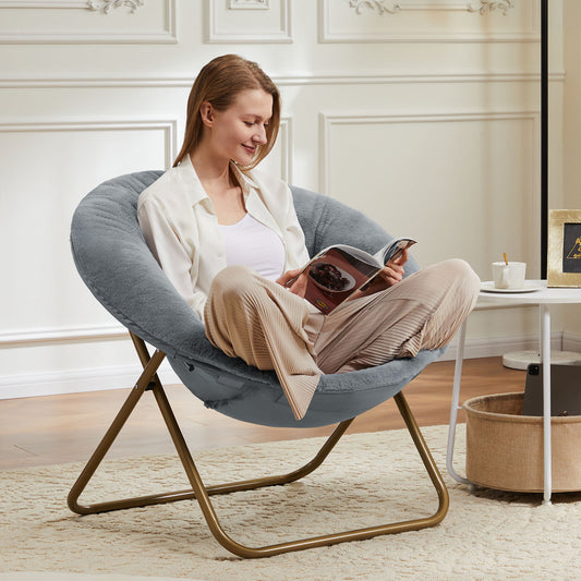 Faux Fur Saucer Chair – Cozy Round Accent Chair (White/Gray/Pink)