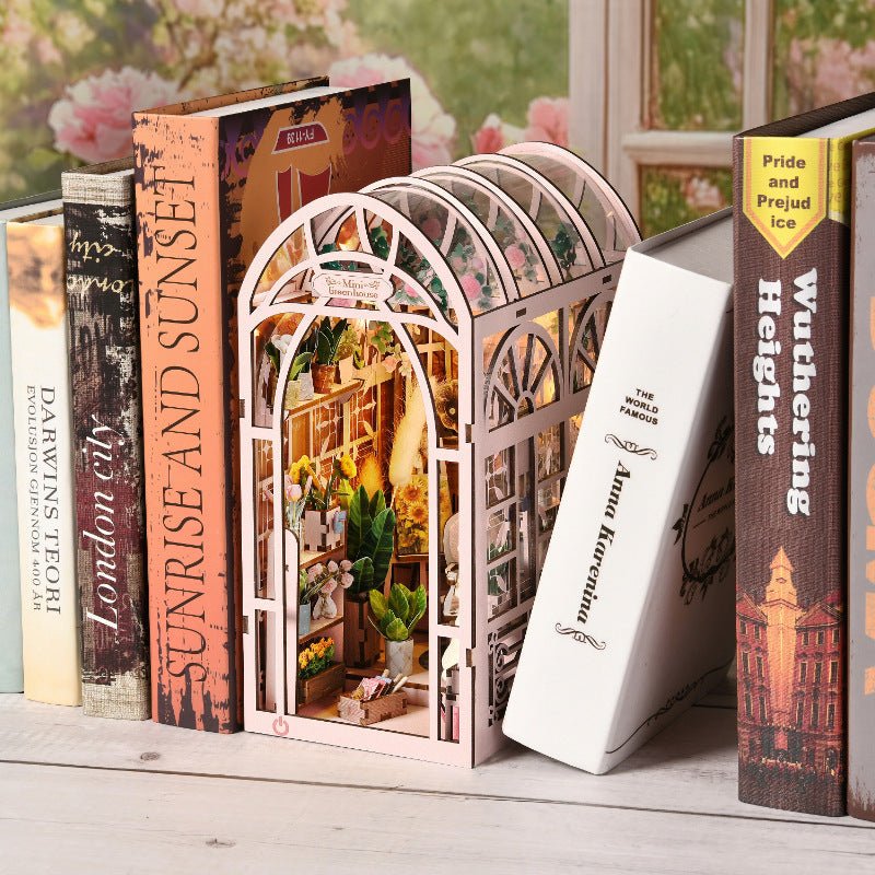 DIY Book Nook Kit, Hand-Assembled Wooden Miniature Cottage with Light