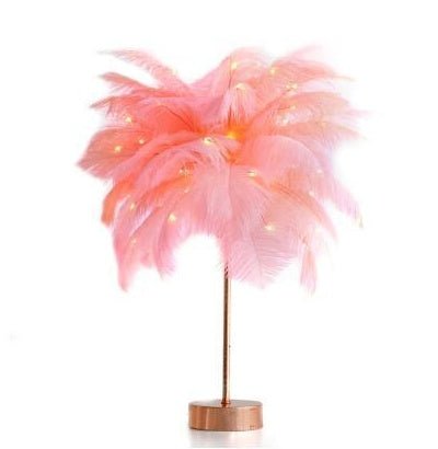 Decorative Feather Desk Lamp with Remote Control, USB & Battery Powered for Bedroom