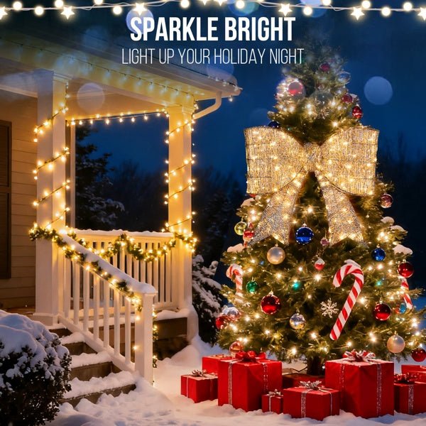 Pre-lit Outdoor Giant Bowknot Christmas Decoration, Lighted Metal Frame With 124 Warm White LED Lights, For Front Door Gate Wall Indoor Outdoor Holiday Party, Golden