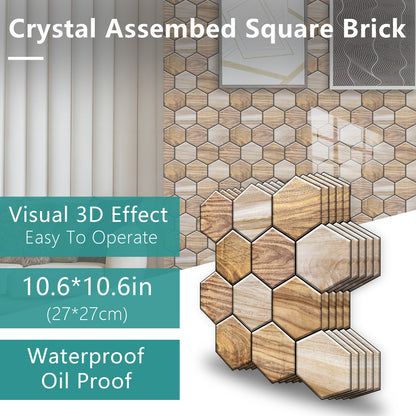 Hexagonal Wood Grain Peel & Stick Wall Tiles – Waterproof Self-Adhesive Backsplash for Kitchen & Bathroom