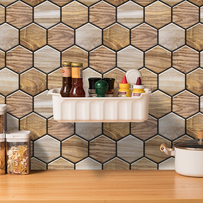 Hexagonal Wood Grain Peel & Stick Wall Tiles – Waterproof Self-Adhesive Backsplash for Kitchen & Bathroom