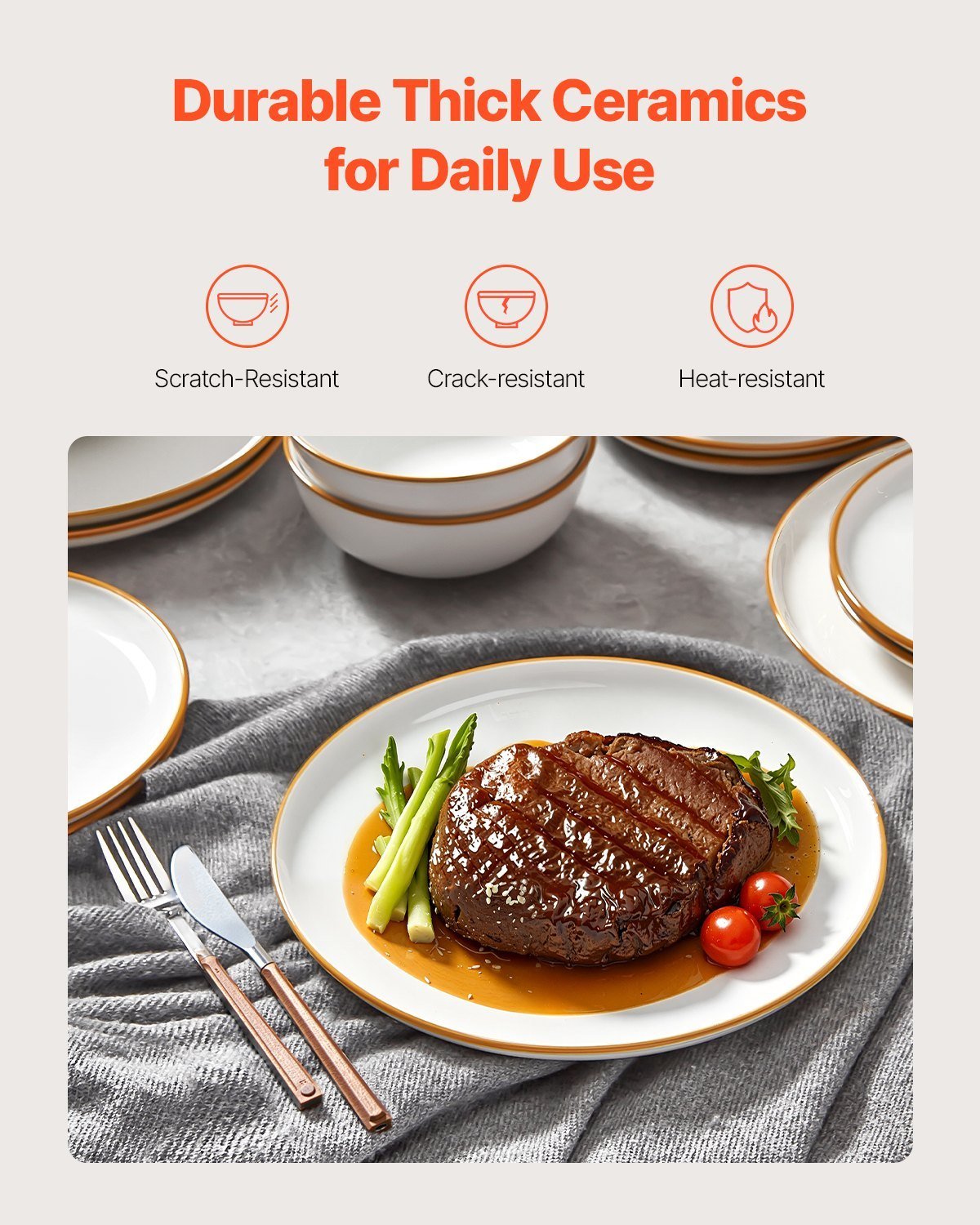 18-Piece Ceramic Dinnerware Set – Plates & Bowls Service for 6, White - DonoHome