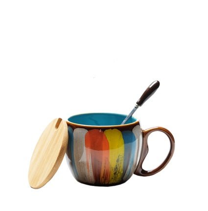Creative Ceramic Mug with Lid & Spoon – Colorful Coffee, Milk & Breakfast Cup