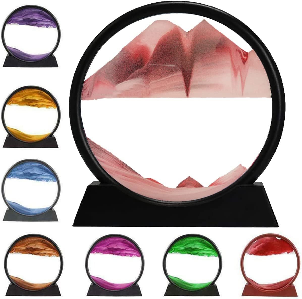 3D Moving Sand Art Picture Round Glass Sandscape Liquid Motion Flowing Sand Painting Desk Relaxing Decor - DonoHome