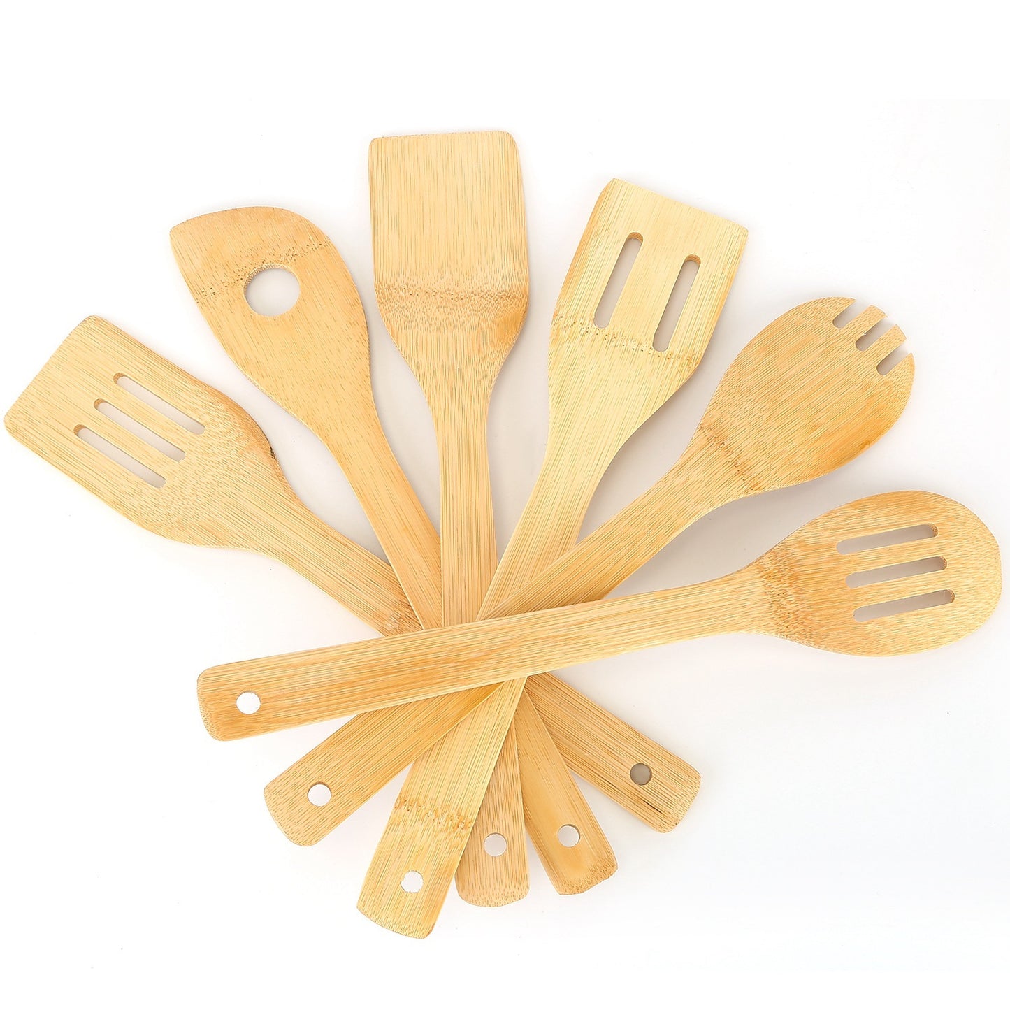6Pcs Bamboo Wooden Cooking Utensils Set – Spoons & Spatulas for Nonstick Cookware