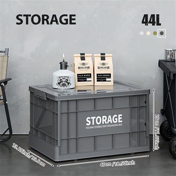 Industrial Style 44L Foldable Storage Box, Stackable Container, Dark Gray