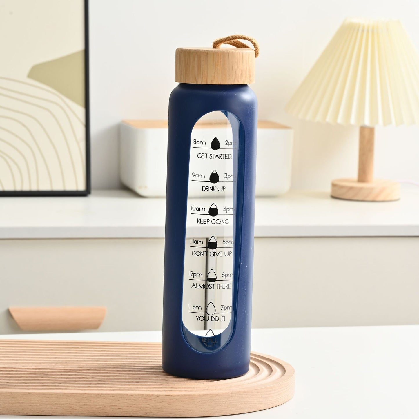 Large Capacity Portable Glass Water Bottle with Time Marker