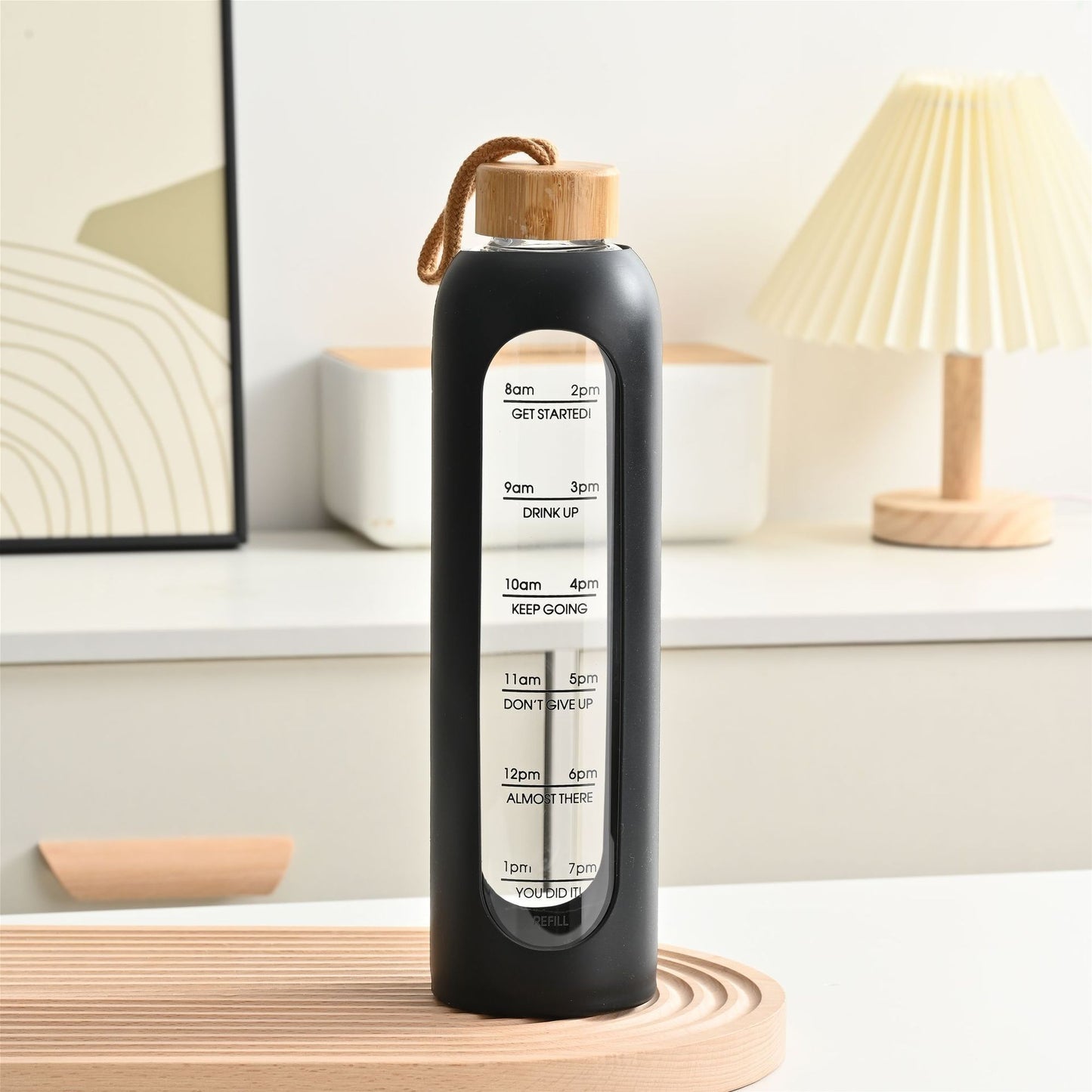 Large Capacity Portable Glass Water Bottle with Time Marker