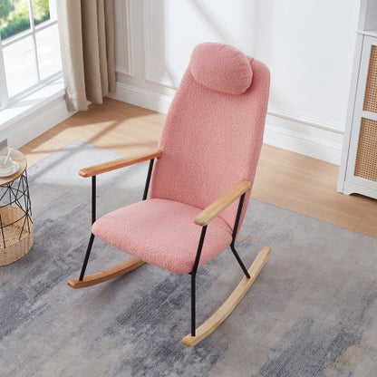 Modern Upholstered Rocking Chair with Headrest & Armrests – Living Room/Bedroom (Pink)