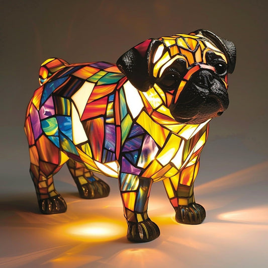Colorful Stained Glass Style Dog Lamp, Decorative Resin Animal Light for Home Decor