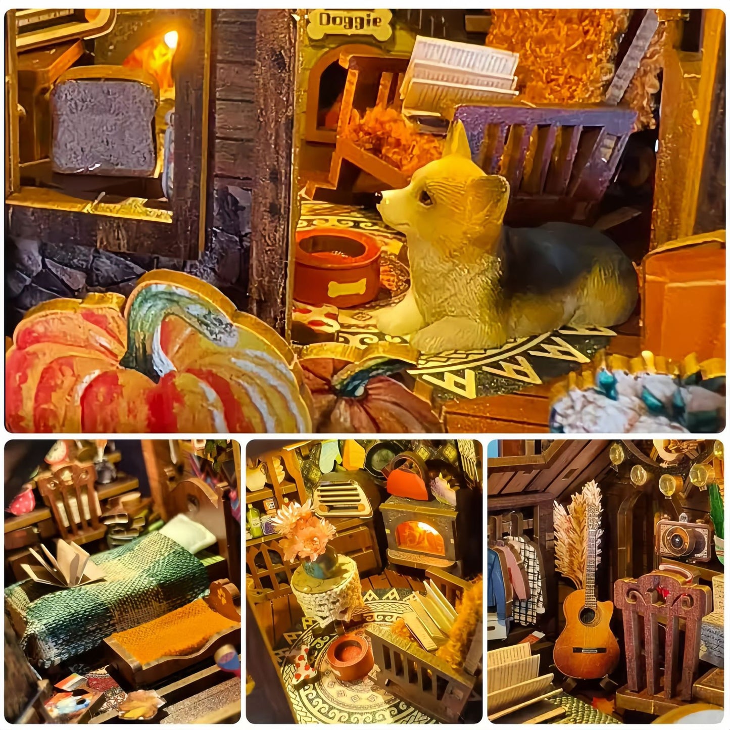 DIY Book Nook Kit, Hand-Assembled Wooden Miniature Cottage with Light