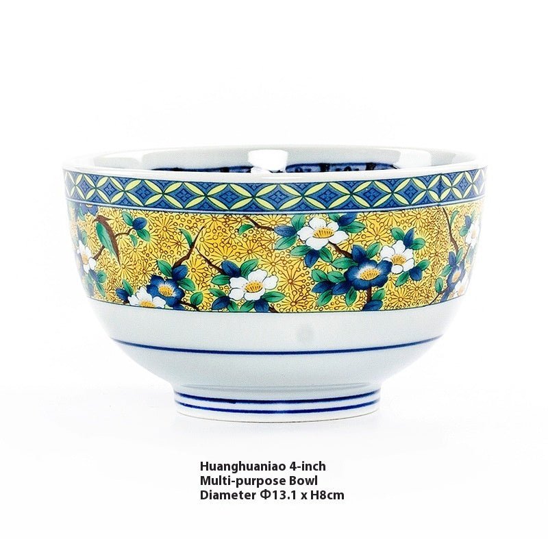 Retro Japanese Peony Pattern Ceramic Rice Bowls – Traditional Tableware for Home Dining