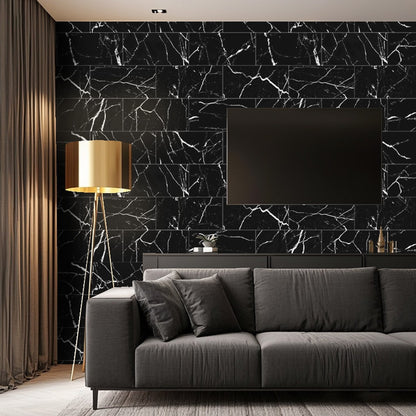Black Marble Thickened Peel & Stick Wall Panels – Waterproof Oil-Proof PVC Foam Tiles for Kitchen & Bathroom