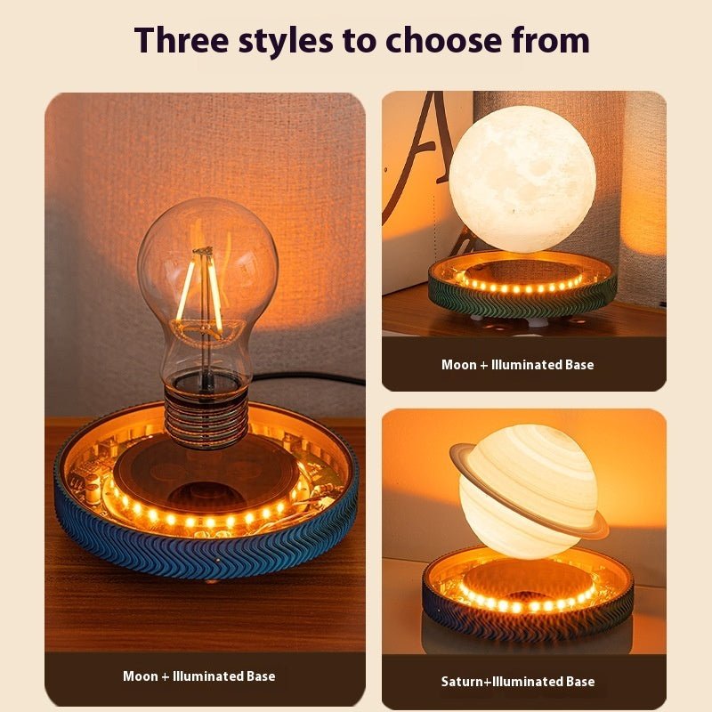 Magnetic Suspension Moon & Saturn Night Light – Creative Floating LED Ambient Lamp for Home Decor