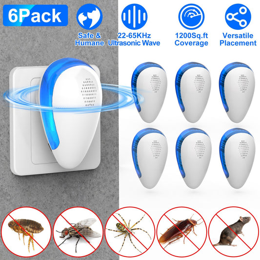 6-Pack Ultrasonic Pest Repeller – Indoor Plug-in Bug & Rodent Control