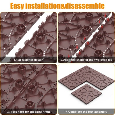 44 Pack Plastic Interlocking Deck Tiles – 12"x12" Waterproof Outdoor Patio Flooring for Balcony, Poolside & Backyard (Red Brown)