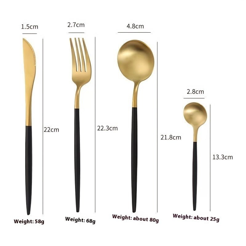 Modern Portugal 304 Stainless Steel Cutlery Set – Golden Knife, Fork & Spoon Flatware Collection