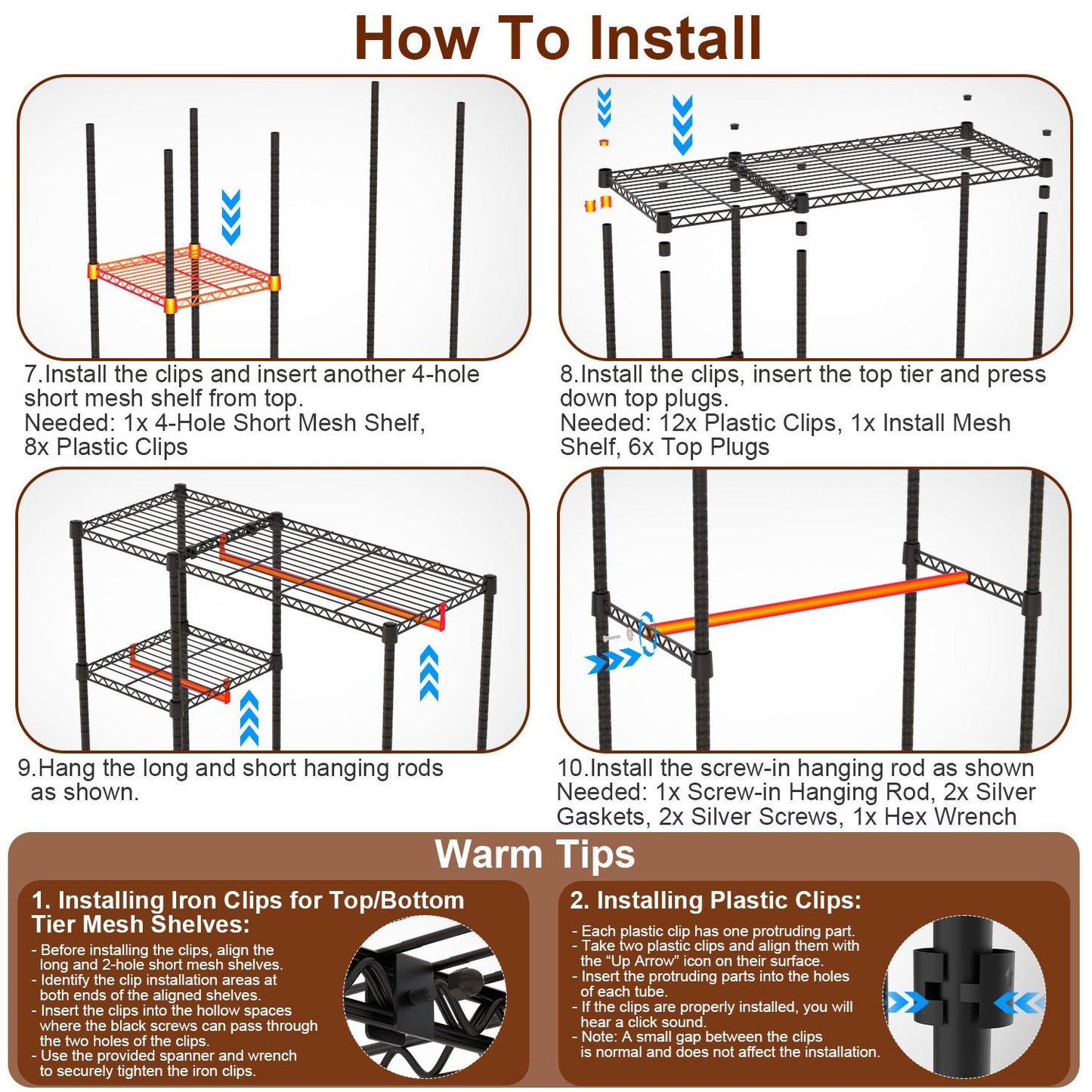 Heavy-Duty Garment Rack with Wheels, 4-Tier Shelves & 3 Hanging Rods (44.9″×17.13″×77.95″, Carbon Steel)
