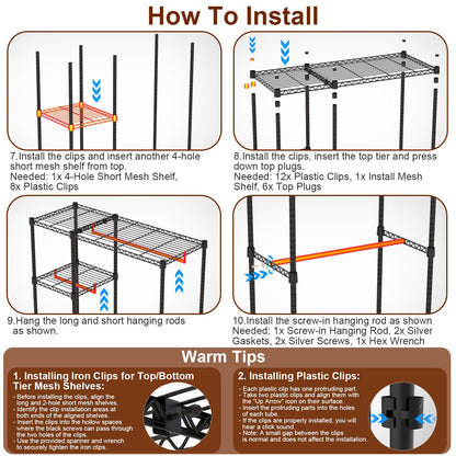 Heavy-Duty Garment Rack with Wheels, 4-Tier Shelves & 3 Hanging Rods (44.9″×17.13″×77.95″, Carbon Steel)