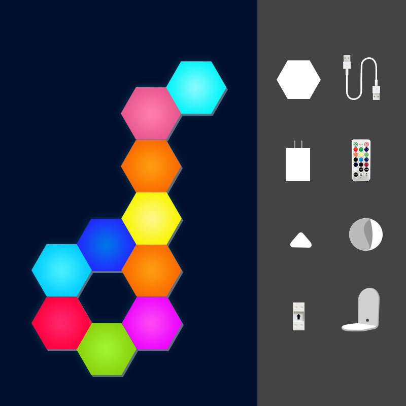 Smart Hexagon Wall Lamp, RGB LED Light Panels for Gaming & Home Decor