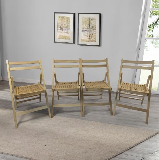 Set of 4 Foldable Slatted Wood Chairs - DonoHome