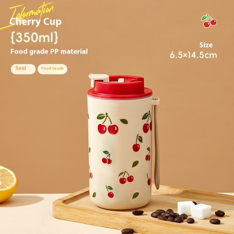Creative Large Capacity Cherry Print Tumbler with Lid and Straw