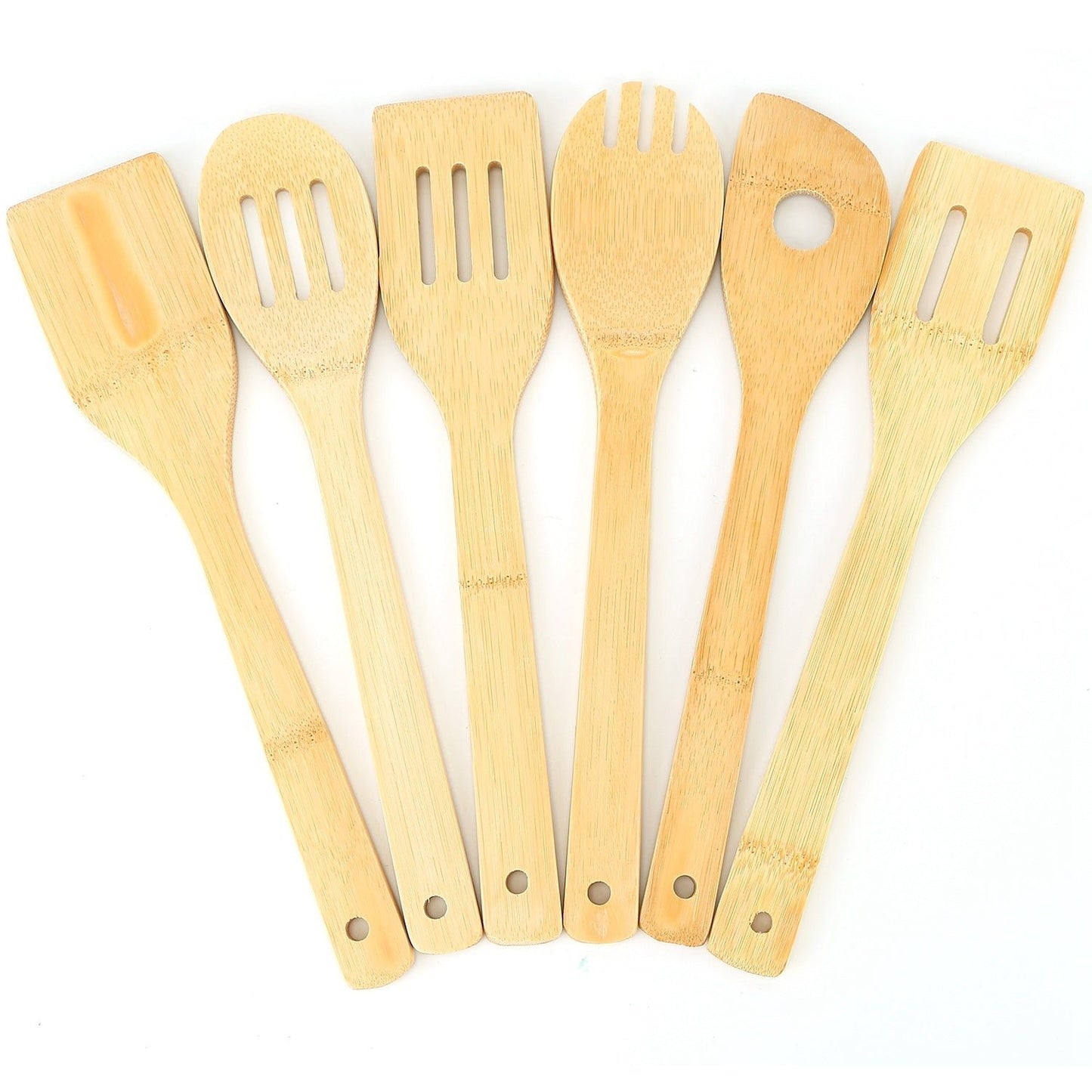 6Pcs Bamboo Wooden Cooking Utensils Set – Spoons & Spatulas for Nonstick Cookware