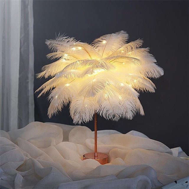 Decorative Feather Desk Lamp with Remote Control, USB & Battery Powered for Bedroom